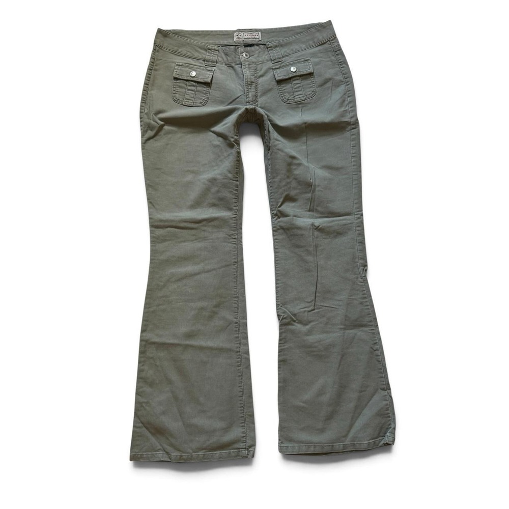 Arizona Jean Company Womens Y2K Flare Pants Olive Green Utility Size 11